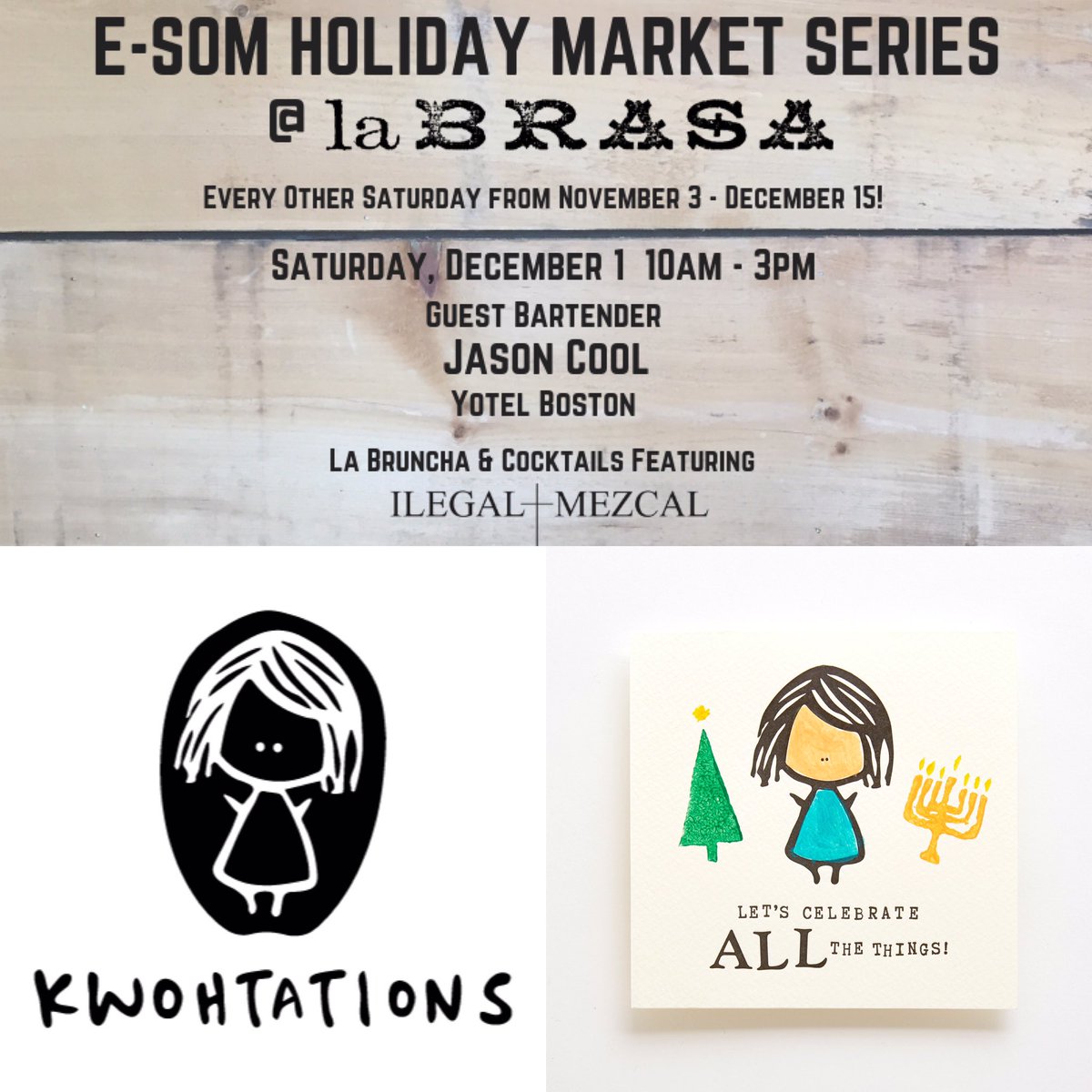 LaBrasaBoston's tweet photo. We love #smallbusinesssaturday so much, we celebrate it all year round! Our #ESomMarket Holiday Series continues Sat 12/1 - come #shoplocal #shopsmall  #eatbrunchbuystuff!
https://t.co/Uw5W4kImRi
@IlegalMezcal @bosfeed @BostonChefsNews @EaterBoston @MetroBOS @TheBostonCal https://t.co/gHh5x7Byhd