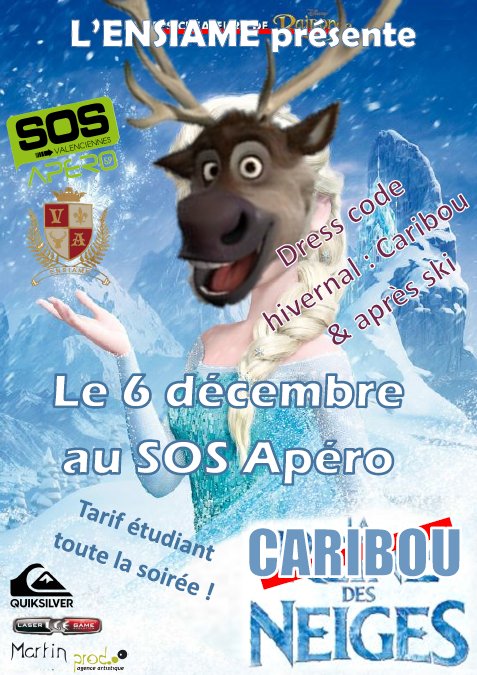 BdeEnsiame's tweet photo. Le 6 décembre on se retrouve au SOS Apéro pour la soirée « Caribou des Neiges » ! 😀
L’équipe BDE 😉
#soiréedefolieenprévision #cariboudesneiges https://t.co/m7HdlivhBs