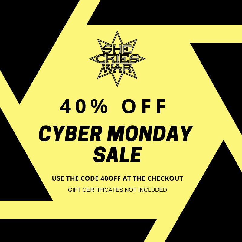 40% off everything* until Midnight Monday 26th.  Use code: 40OFF 
*Gift Certificates not included. #CyberMonday