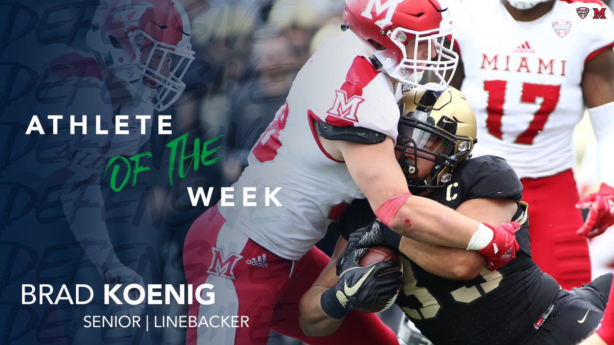 Miami’s <a href="/Koenig_34/">Brad Koenig</a> had 11 tackles, two tackles for loss and one sack in a 42-21 win over Ball State.

#RiseUpRedHawks #MACtion