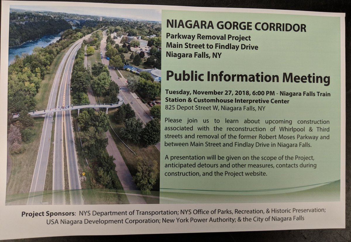PDyster's tweet image. As of this AM, #RobertMosesParkway CLOSED Findlay to Main. Whirlpool open  only to Cedar d/t construction. Public info mtg tomorrow for neighbors &amp;amp; others interested. @nf_ecdev @NiagaraFallsCD #LiveNF
