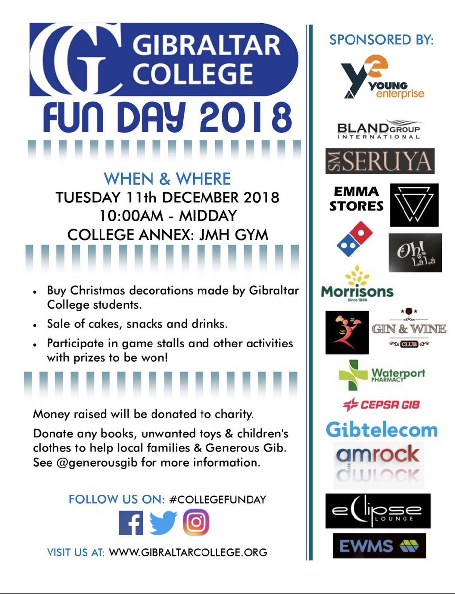 Come join us in Tuesday 11th December for our annual fun day #collegefunday #charity #gibraltarcollege