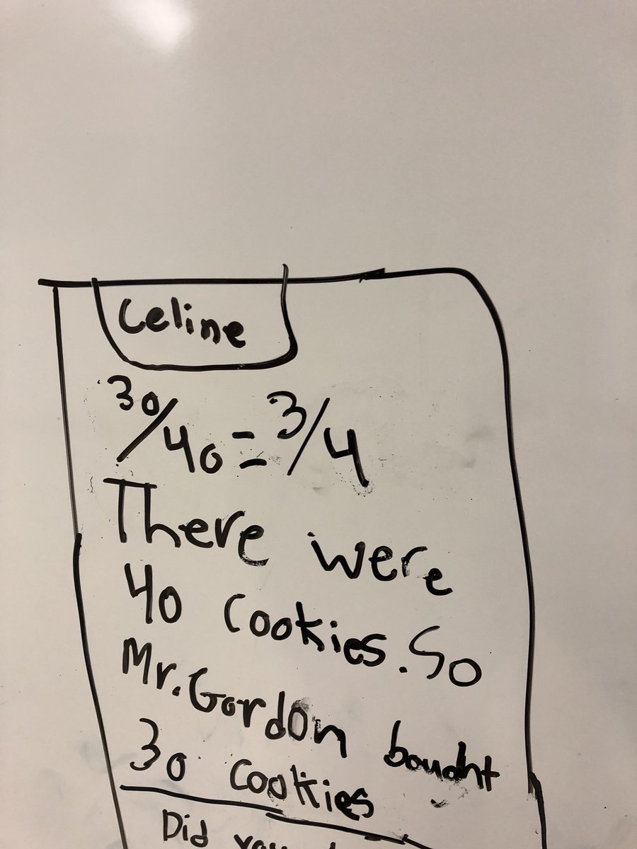 SirIsaacBrockPS's tweet photo. Sounds like Mr. Gordon was hungry! How would you show 3/4 of a number? #TVDSBMath #mathboard https://t.co/oprrFRANsU