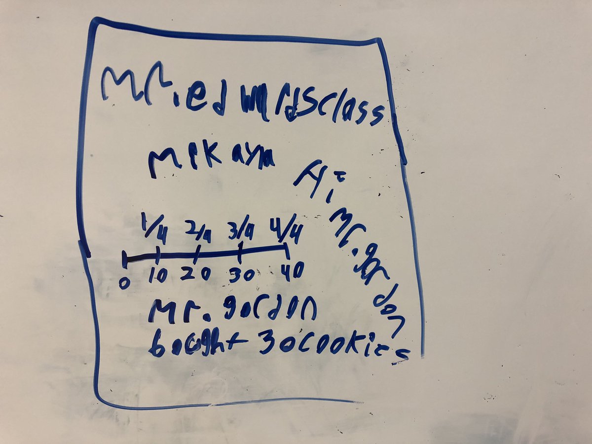 SirIsaacBrockPS's tweet photo. Sounds like Mr. Gordon was hungry! How would you show 3/4 of a number? #TVDSBMath #mathboard https://t.co/oprrFRANsU