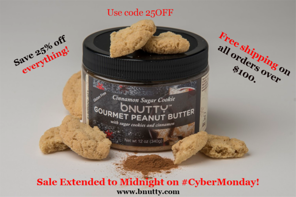 bnuttypb's tweet photo. We have extended our 25% off everything deal for #CyberMonday #PeanutButter https://t.co/zxhNPeJNdr