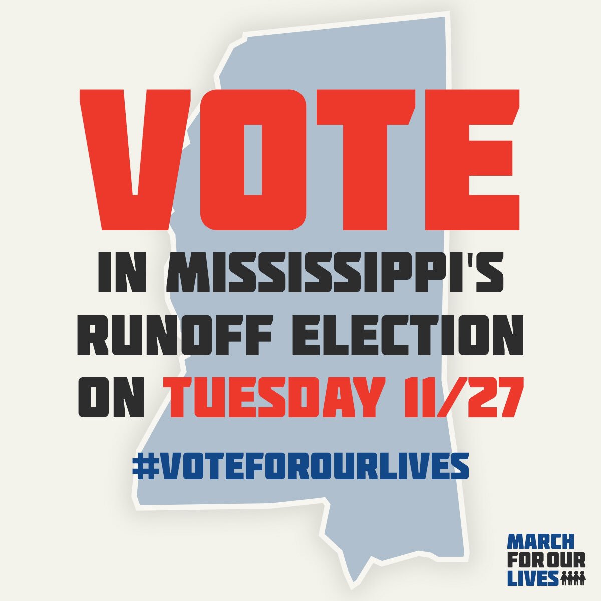 March For Our Lives (@AMarch4OurLives) on Twitter photo 26/11/2018 19:42:54 Get out there, Mississippi! #VoteForOurLives 🗳 Get out there, Mississippi! #VoteForOurLives 🗳