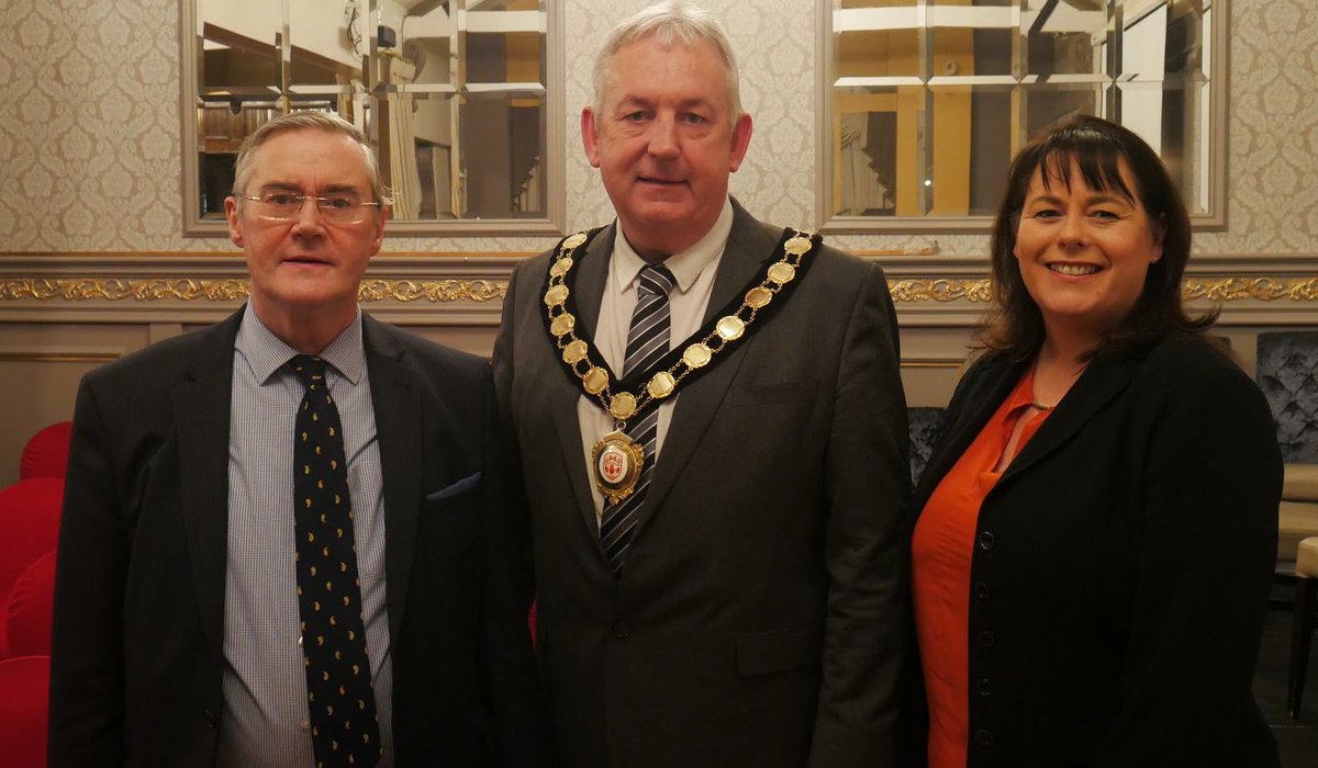 CoDerryCentury's tweet photo. @MidUlster_DC Chairperson, Cllr. Sean McPeake welcomed Dr Éamon Phoenix and Michelle Gilnernew MP to our Friday night event in Walsh's Hotel, Maghera when we remembered #CountessMarkievicz #VotesForWomen #1918GeneralElection and #TheFirstDail https://t.co/oUS7cCzRLS