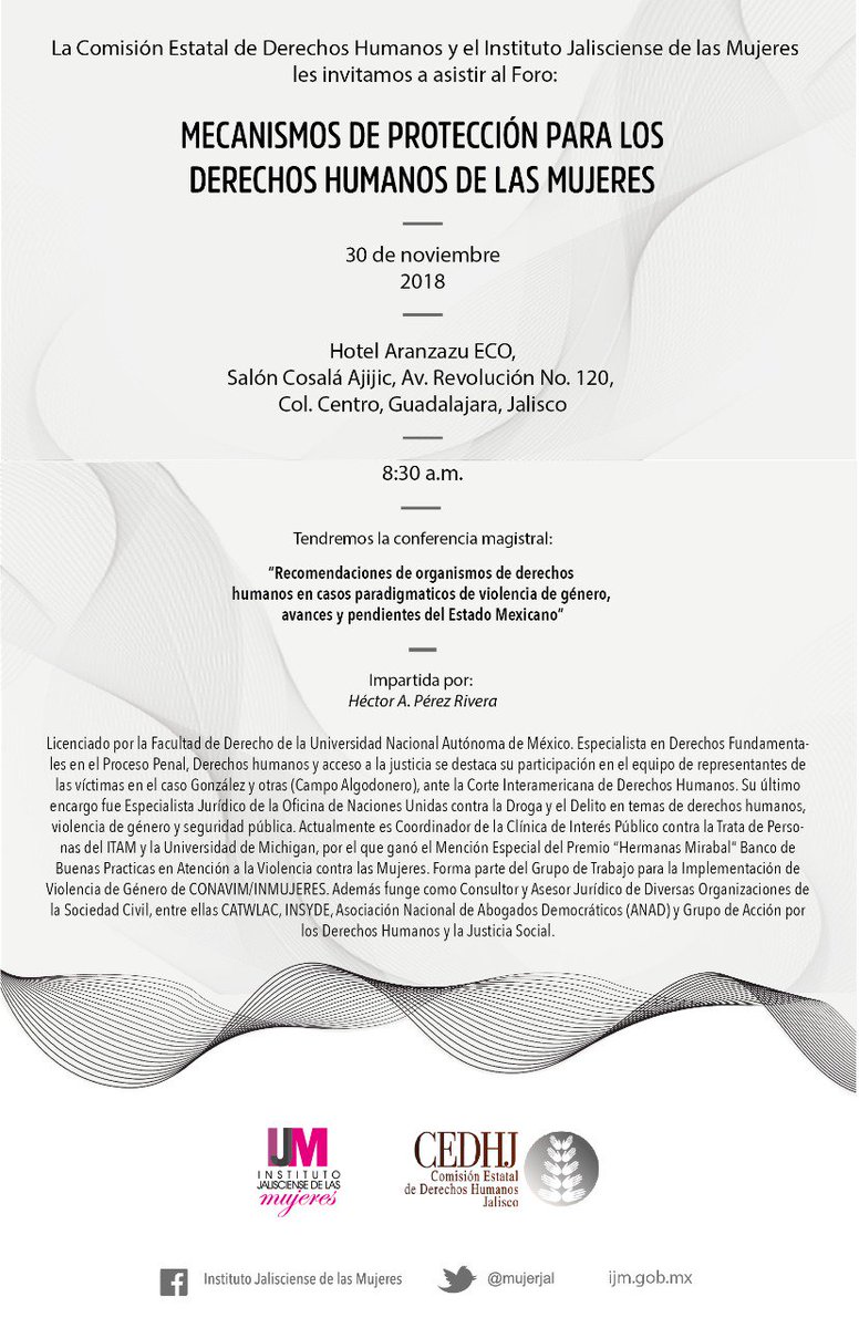Te invitamos al Foro Mecanismos de Protección para los Derechos Humanos de las Mujeres, en coordinación con la <a href="/CEDHJ/">CEDHJ</a>, 30 de noviembre, aquí los detalles 👇 pasa la voz.