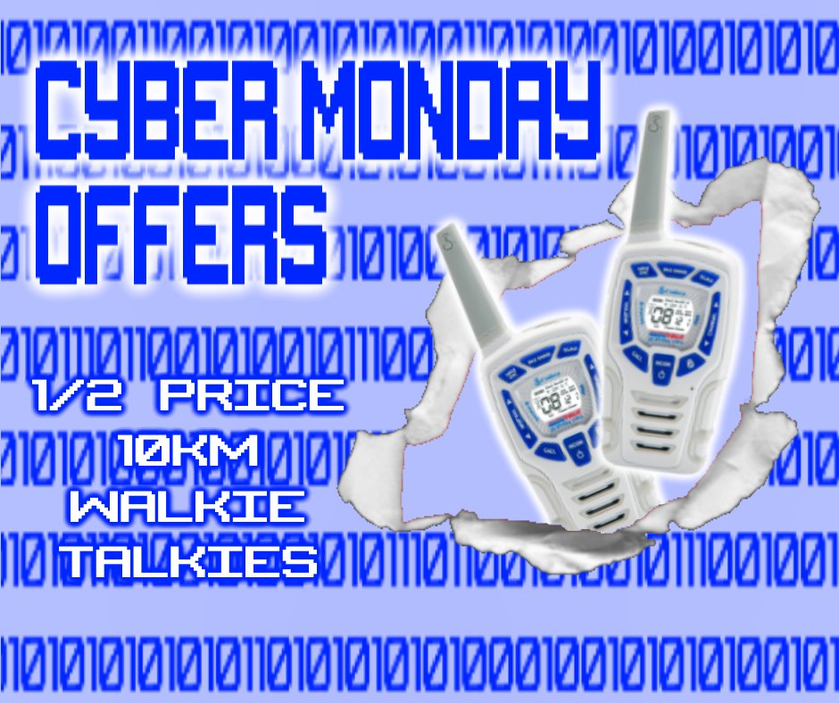 1/2 Price 10 KM Cobra Walkie Talkies, this Cyber Monday! ow.ly/WtAd30mKzRs