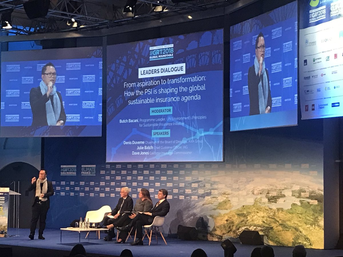 « Climate mitigation and adaptation are two sides of the same coin »: says @Butch_Bacani of UNEP FI’s @PSI_Initiative #climateinsurance #GRT2018