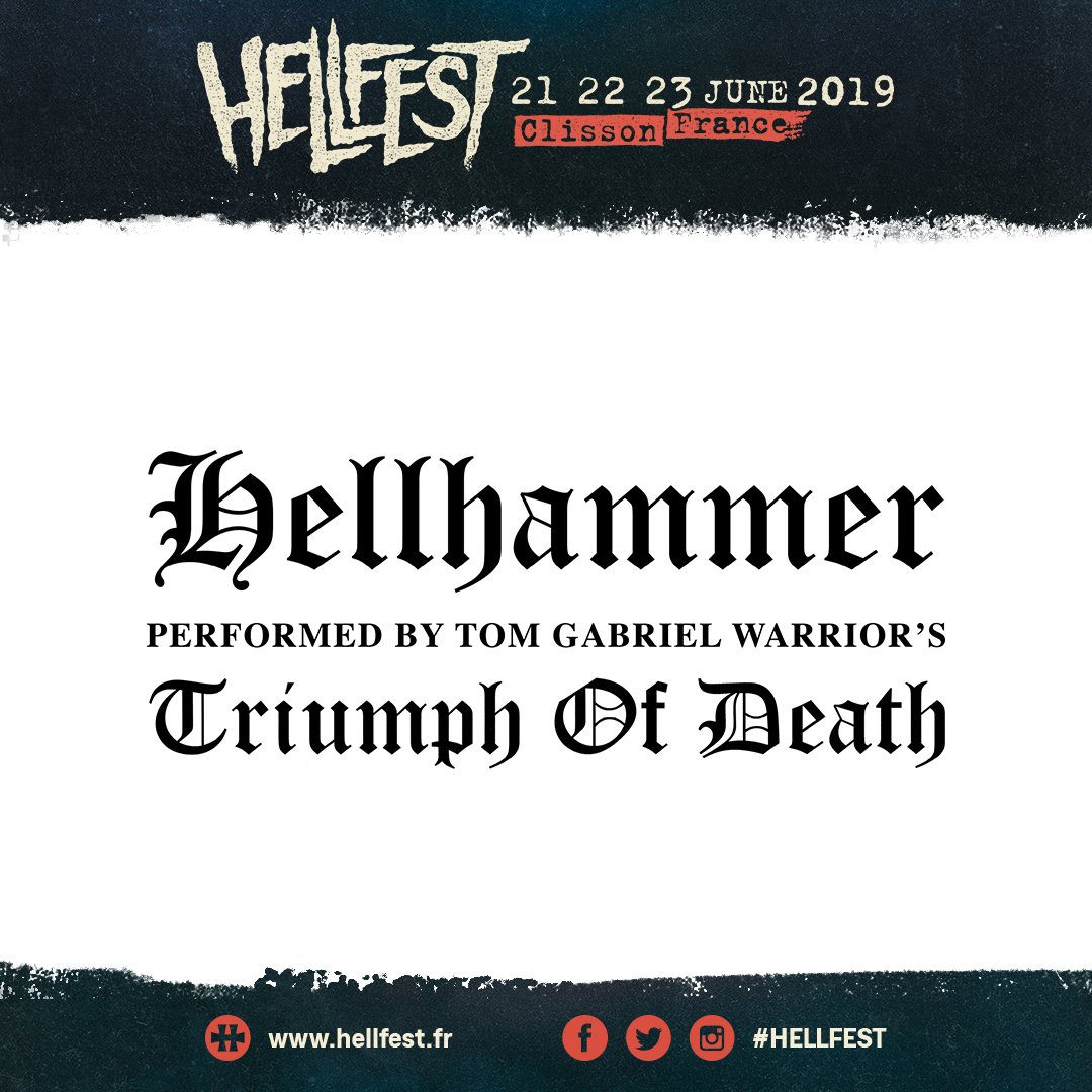HELLHAMMER music performed by @TomGWarrior's "Triumph Of Death" confirmed for the <a href="/Hellfest/">Hellfest</a> Festival: bit.ly/1eERmPs