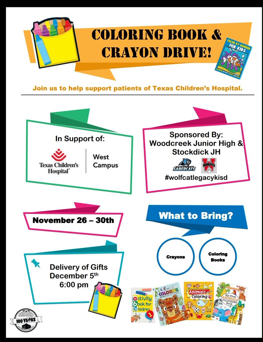 Join SJH Student Council in helping to support patients of Texas Children's Hospital. Bring in any coloring books and crayons. 
Your help is much appreciated! 
#FantheFlame #sjhcats #SJHStuCo