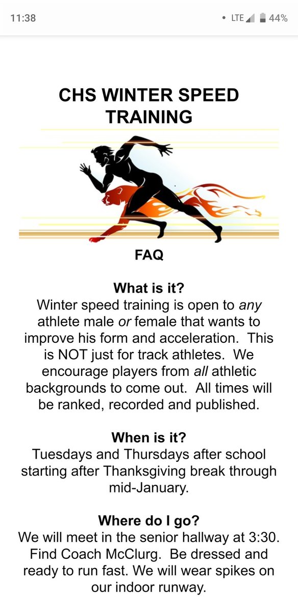 CHSMaroonsTrack's tweet photo. Hey CHS Athletes! Not in a winter sports? Want to train speed to get faster for your sport or event? Best way to get faster is to train fast! Come out to free winter speed training starting tomorrow! #speedkills https://t.co/feWvEUZicQ