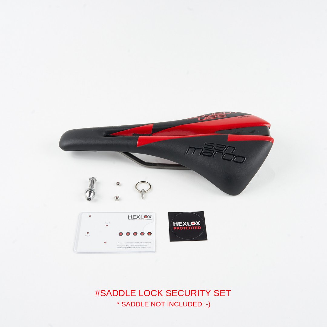 hexlox's tweet photo. The SADDLE LOCK SECURITY SET is the perfect #set to protect your #Saddle & #SeatPost from #theft. Oh, this saddle from @sellesanmarco is not included on the set 😜. One of our lucky #customers is going to receive it & maybe you will be the next! ;-)
#Hexlox, #protectwhatyoulove! https://t.co/NUPetE6eSu