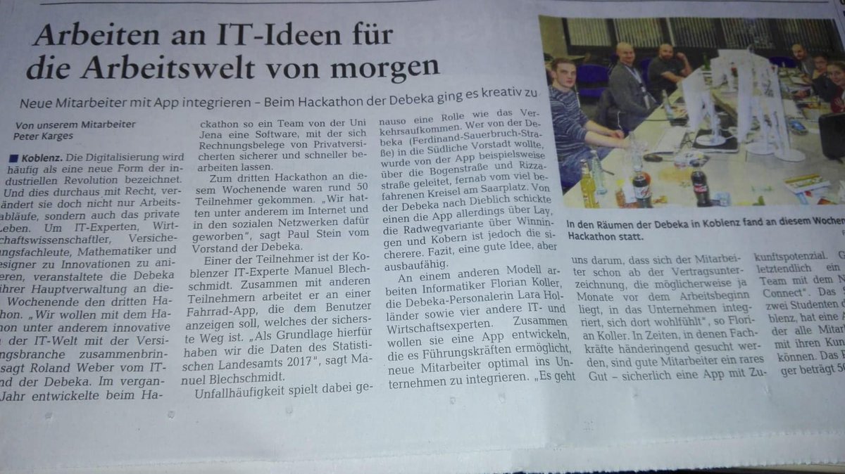 geraederter_dan's tweet photo. Team #Oneboarding hat es sogar in die Zeitung geschafft, wie cool! 😍 #dhq18 #debeka https://t.co/jNKm5twMVk