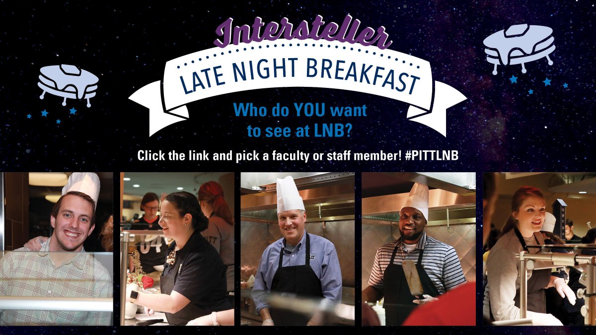 SAVE THE DATE! Late Night Breakfast is coming and this semester we are going Interstellar. Faculty and staff serve at this event. Who would you like to see at LNB? A professor who helped you, a staff member who went the extra mile.  Nominate TODAY!   ow.ly/G2VS30mKVOp