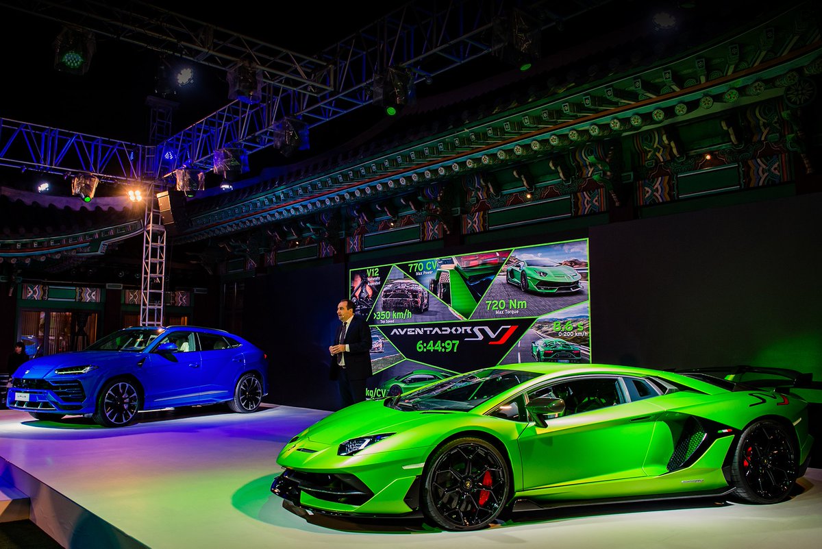 Lamborghini's tweet image. Another #LamborghiniDay 2018 in Asia: we’ve been to Seoul with our Chief Commercial Officer Federico Foschini for the unveiling of Lamborghini #Urus and the Asian debut of Aventador SVJ, for the first time in Korea. lam.bo/LamborghiniDay… #SinceWeMadeItPossible