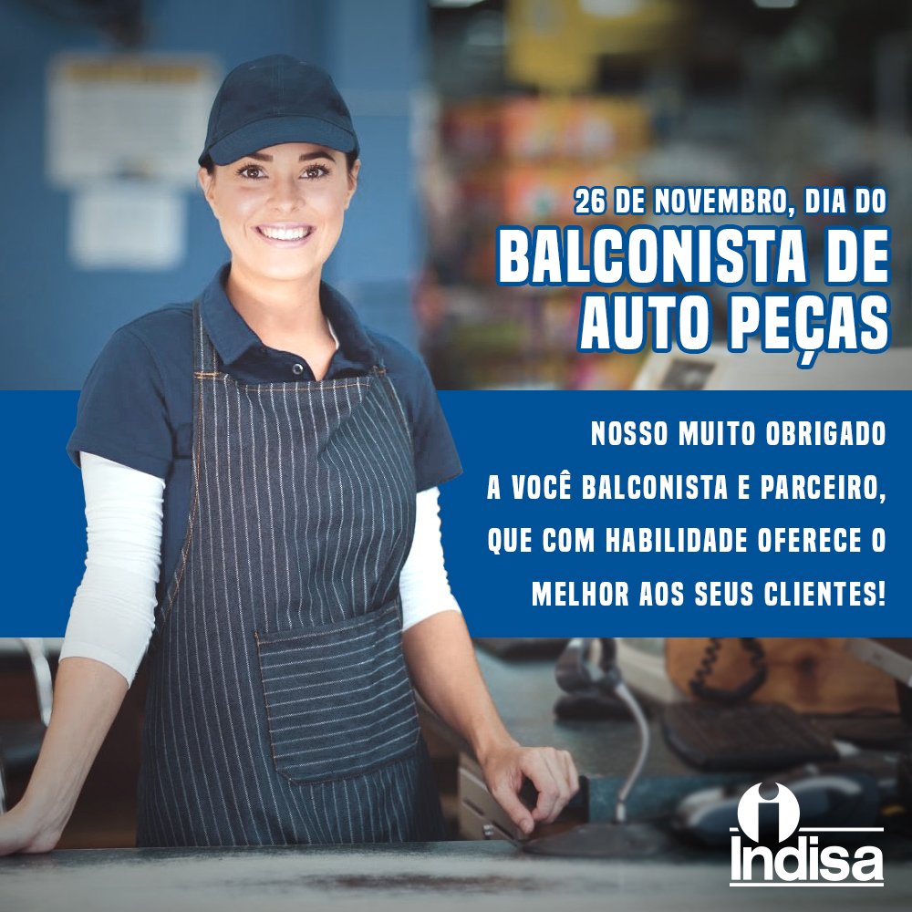 indisabrasil's tweet photo. Parabéns balconistas!!! 😄👏
#diadobalconista #autopecas #automotivo #pecas automotivas #automovel #veiculo #mecanica #oficina #mecanico #indisa https://t.co/1EqQdONeXd