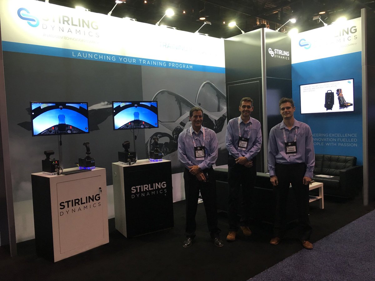 StirlingDynamic's tweet photo. Almost time to welcome the attendees of #IITSEC18 to the exhibition floor. We're ready for you! Stop by booth #2741 to try out our fast jet, dual cockpit set #activecontrols #iitsec #pilottraining https://t.co/XomtU4nJQp