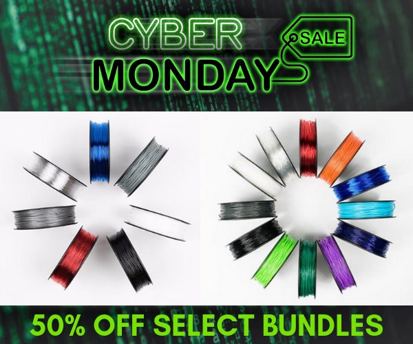 Our Cyber Monday flash sale is on! ⚡⚡⚡ Save 50% off select filament bundles TODAY ONLY while supplies last. Includes the bestselling Tough 3D Ink 🔥 store.printm3d.com #3dink #filament #3dprinting #cybermonday
