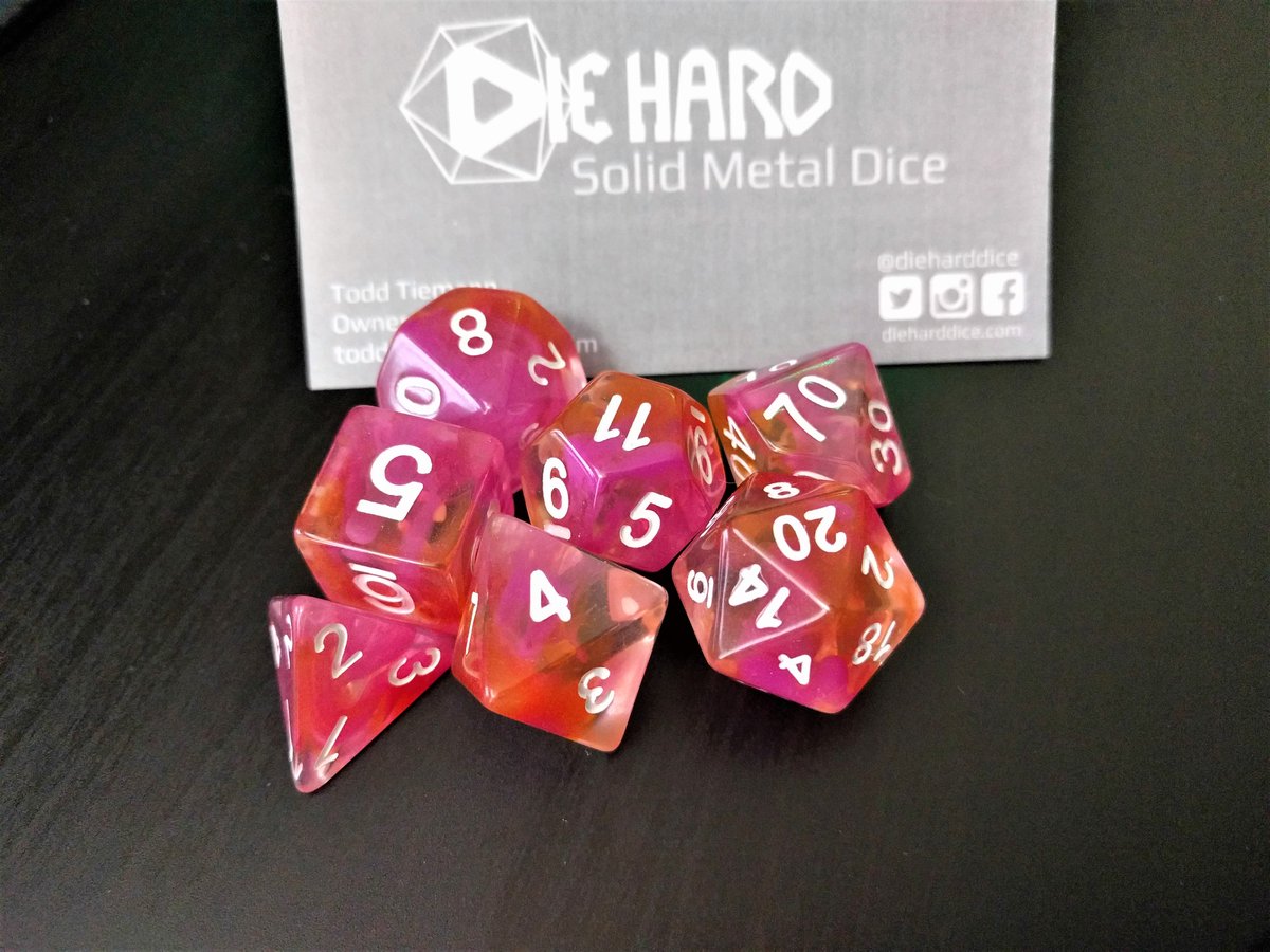 DropTheDie's tweet photo. DICE GIVEAWAY!
My 5,791 follower giveaway starts with a beautiful Orange/Magenta vapor "Whisp" dice set. 
Simply FOLLOW and RETWEET to enter. A dice CONTEST when we hit 5,800! Choosing winner 11/27/18 at 4pm PST.
Thanks for your support - I hope you win! #dnd #tabletopgaming https://t.co/EHxGM89OFe