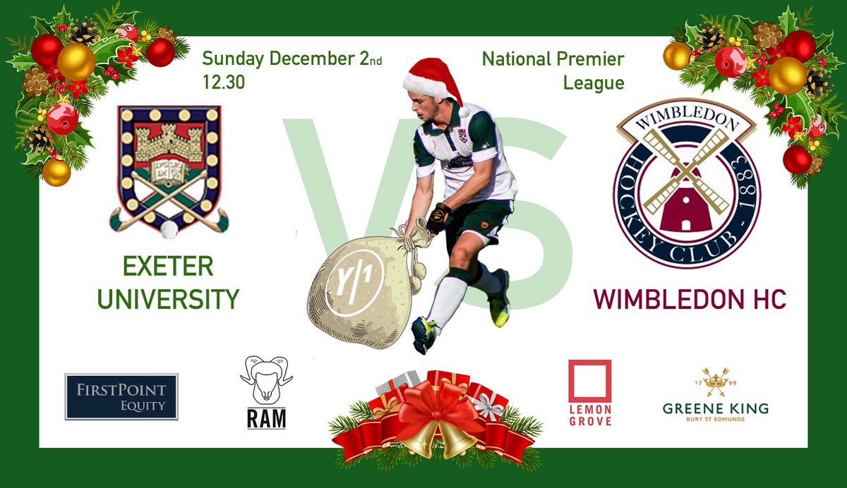 ExeterUniHC's tweet photo. CHRISTMAS PREMIER LEAGUE HOCKEY!

The final game before the Christmas break is a big one at the bottom of the league vs @WimbledonHC. Come and show your support as we look to finish 2018 on a high!

Get all the details here: https://t.co/soI6gynFQ3

#bringthenoise #santagoals https://t.co/CD4leX5fO4
