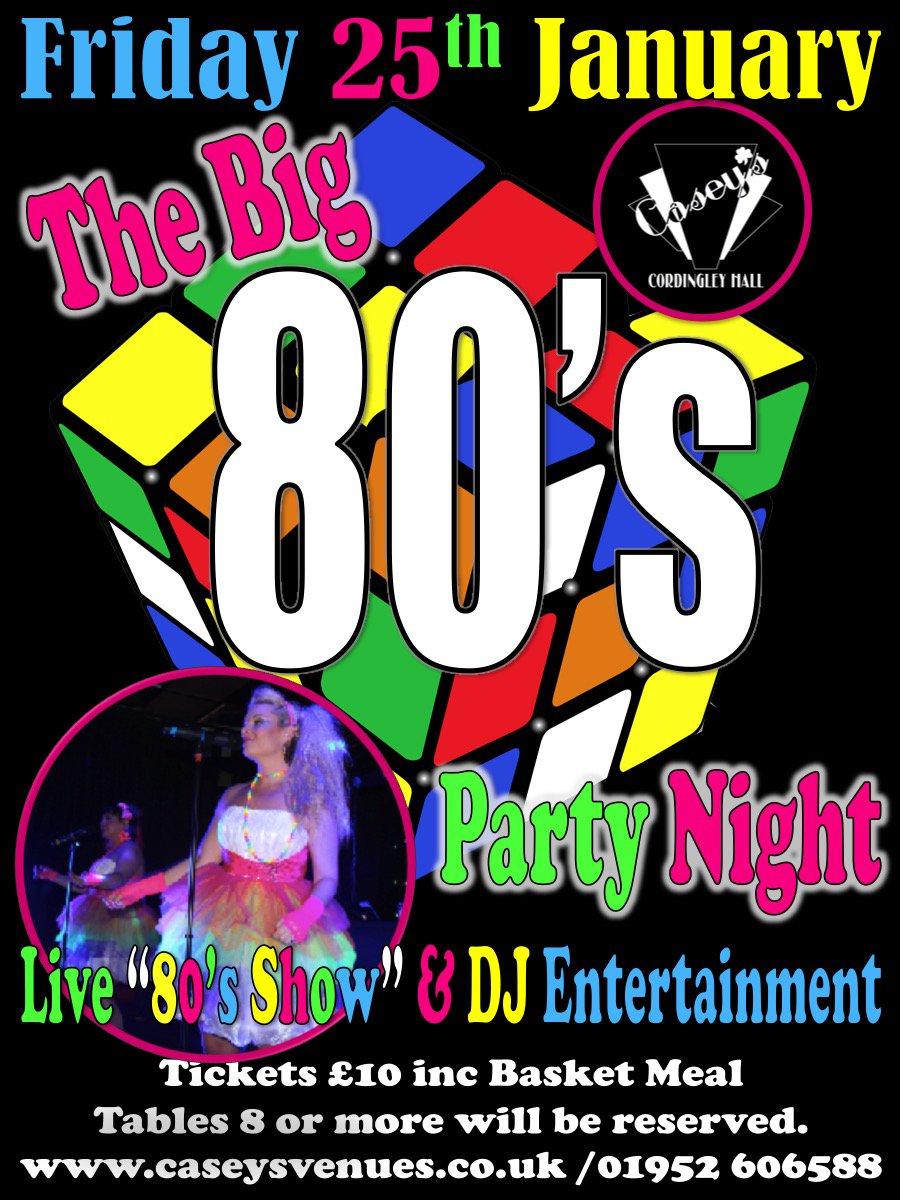 Join us on Friday 25th January as celebrate all things NEON with our fabulous Big 80s Show and host DJ!
Fancy Dress actively Encouraged!
Playing Music from 80’s Mainly with a few other eras thrown in later!
caseysvenues.co.uk/product/80s-pa…