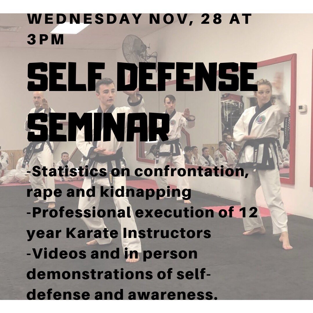 Self-Defense is something all students need to better understand! This Wednesday at 3pm in Mirenda Center room 216. come learn more about personal safety. Hosted by two third-degree blackbelts, you will see and learn self-defense moves to better protect yourself &amp; others