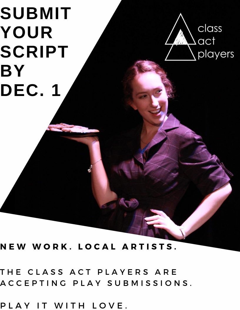 ClassAct_Co's tweet photo. Play submissions are due this Saturday, December 1!

As part of our mission, we are dedicated to producing original works by young artists.
Please submit scripts to https://t.co/ch6RUbsb8P or via email at theclassactco@gmail.com!

Play it with love https://t.co/PoGkcpAPej