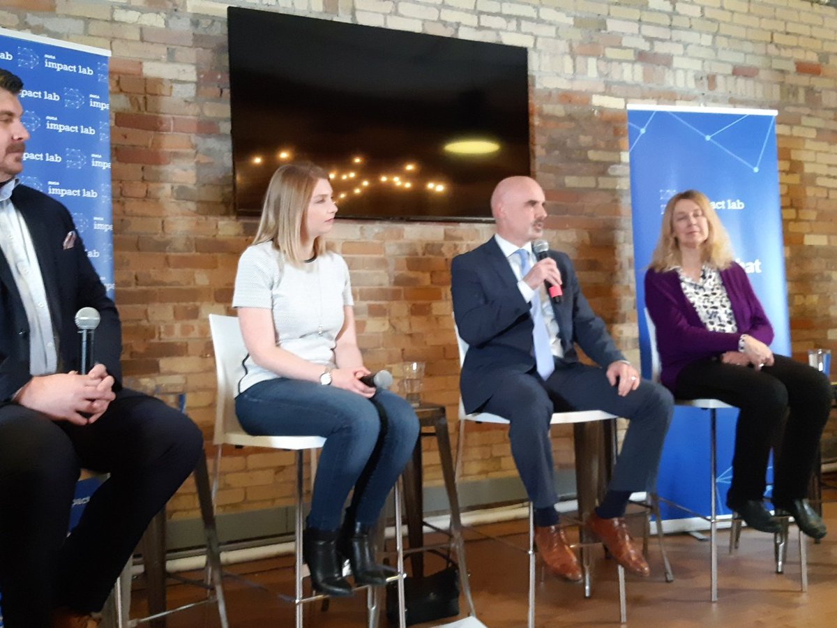 SocialCP's tweet photo. Great to be at the launch of @DUCACU's Impact Lab, along with @jessi_moorhouse @ellenroseman and @StevenUster. The financial stresses facing Canada’s underbanked community aren't discussed enough #DucaImpactLab https://t.co/en5CALAGji
