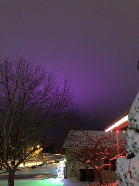 ellenbacca's tweet photo. Getting reports of a purple sky right now across West Michigan. This is not the northern lights. They are not active right now &amp; the cloud canopy would be covering it. My guess is something purple is illuminating clouds from below. Anyone in the area have an idea? @NWSGrandRapids https://t.co/0MNmWAGWMb