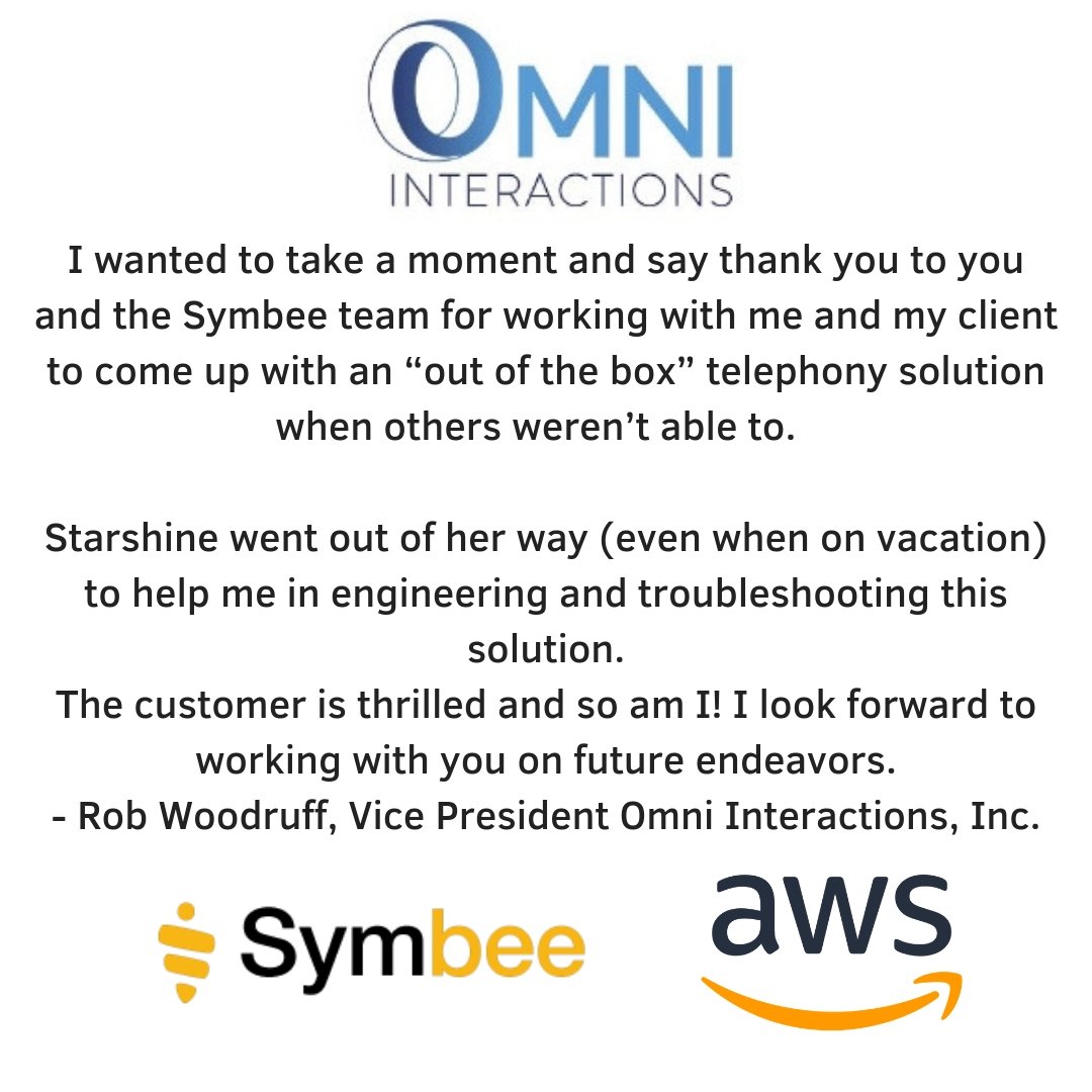 Symbee_Connect's tweet photo. Our customers say it all! Check out what @Omniinteraction has to say about @Symbee_Connect! #SymbeeConnect #DigitalTransformation #AmazonConnect https://t.co/gC8RDTmlok