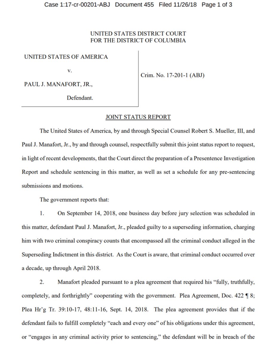 ZoeTillman's tweet image. NEW: Special counsel's office claims Paul Manafort lied to the FBI and to Mueller's office "on a variety of subject matters" after signing a plea deal, in breach of the agreement. Manafort disputes that characterization. More soon. documentcloud.org/documents/5280…