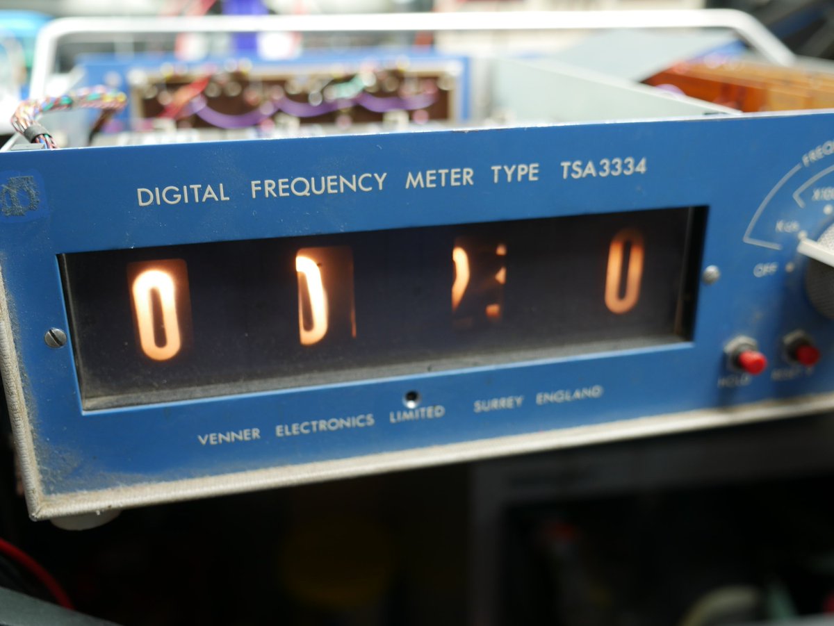 anachrocomputer's tweet image. The Venner TSA3334 frequency meter has a new mains lead, some years after I was given the instrument (just before it went into a skip). It sort-of works now. Capacitor date code 1963 #makevember