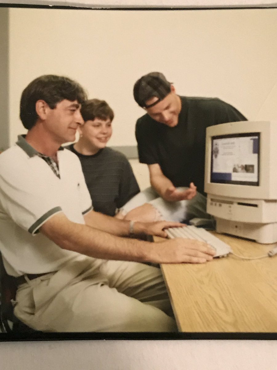 drsritz's tweet photo. Del was my cell bio prof in ‘94, my thesis co-supervisor in ‘97, gave me an opportunity to teach in @MacBHSc in ‘04, and was my boss starting in ‘15.  This is us in ‘96 or so, for a news story about LearnLink. A disruptive innovator in all the best ways.https://t.co/vsJC3gbsyX https://t.co/C2OGmerR5o