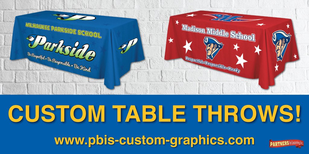 pilpinc's tweet photo. Custom table throws let your school stand out in the crowd. Perfect for #GEARUP special events and #PBIS parent gatherings. Brand your school pride for all to see! .@PBISRewards .@VTPBIS .@GEARUPWA .@GEARUP_Iowa .@GEARUP4COLLEGE .@PBISAz .@PBISMN .@PBISMaine https://t.co/0oooyEKYp0