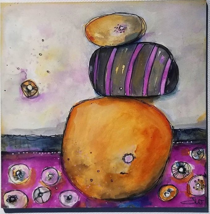 Repost from @Ampersand_Art  artwork by @jodiahl on Instagram 
We love the fun and colourful feeling of this acrylic rock painting on ampersand #gessobord it is such a grey day here today and seeing something vibrant is really lifting my spirits!