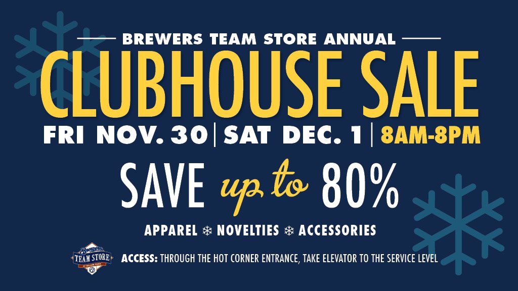 Brewers's tweet photo. RETWEET for your chance to gain early access to the Brewers Clubhouse Sale this Thursday 11/29 at 5pm CT!

https://t.co/hy32d3jArH https://t.co/EZeiJrjSwT