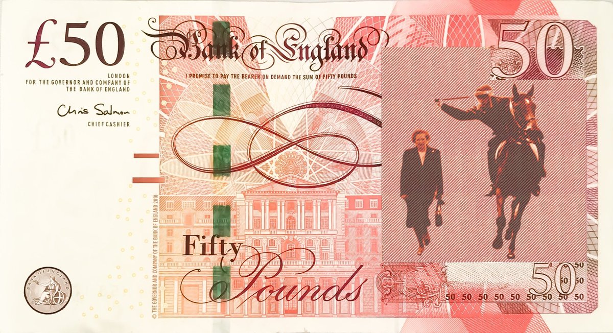 Tuckleton's tweet image. 10 reasons Thatcher should NOT be on the new £50 note

*Pit Closures
*Orgreave
*Hillsborough
*Poll Tax
*Milk Snatcher
*Wapping
*Supported Aparthied
*Called Mandella a Terrorist
*Homophobic
*Sowed the seeds of NHS privatisation

she was a wrongun
Oh and she was mates with saville