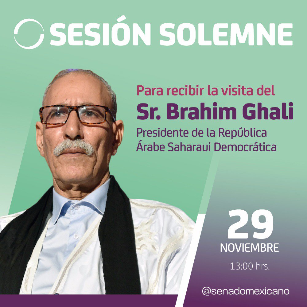 📌 En sesión solemne el Senado de la República recibirá al presidente de la República Árabe Saharaui Democrática.