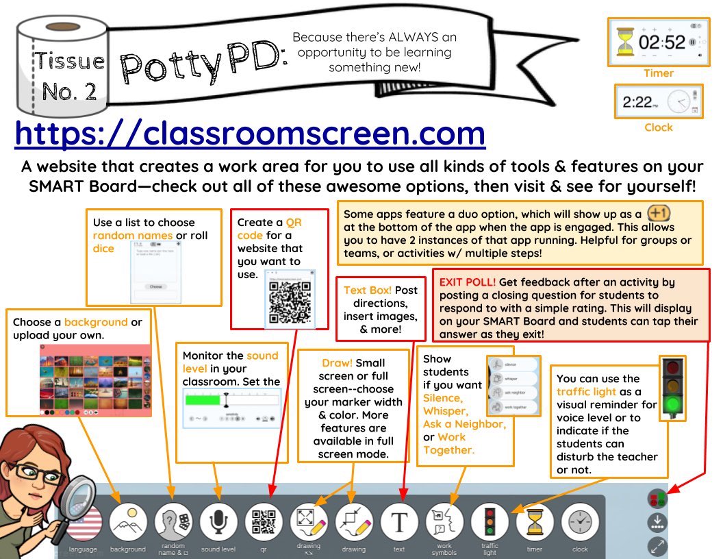 Classroomscreen's tweet image. 🚽
#learningintheloo 
(Credits: @EdTechJunkie509)