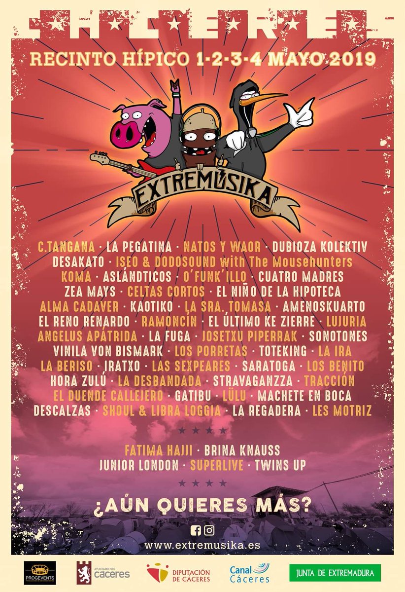 Poco se está hablando del cartelazo que se está marcando el #Extremúsika. ¿Qué confirmaciones te gustaría que fueran las siguientes? 😉
extremusika.es