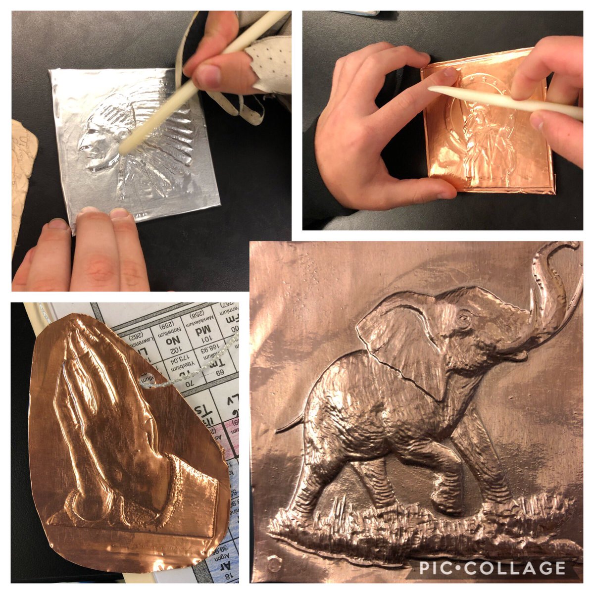 HorneScience's tweet photo. Science art at SMS: metal embossing made possible due to the property of malleability! https://t.co/8VW7KSdDtL