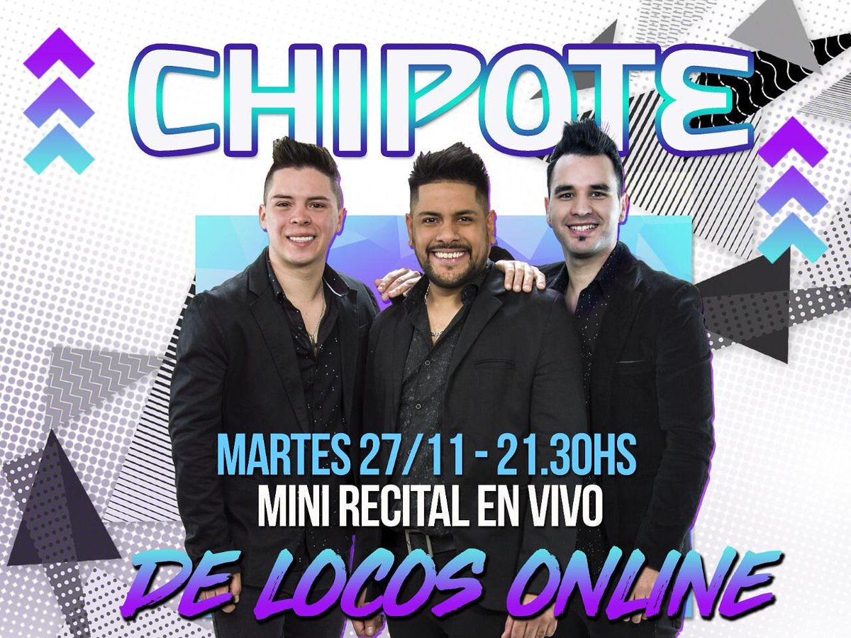 chipotecba's tweet photo. ¡MARTES IMPERDIBLE!
Mañana estaremos en De locos online
Con un mini recital.
No podés te lo podés perder...
#Chipote #12Años #Martes #MiniRecital https://t.co/jhEOcGdRVd