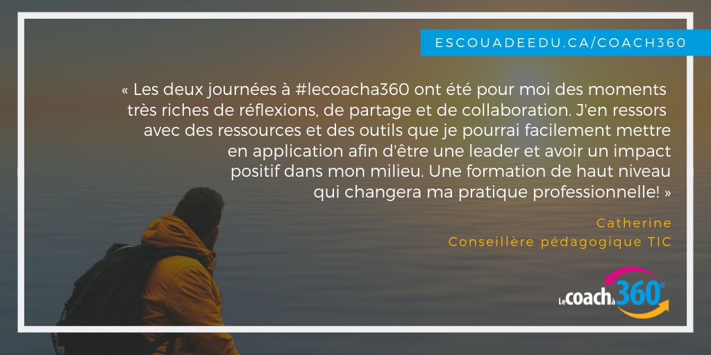 escouadeEDU's tweet photo. Le coach à 360°, c’est pour tous les acteurs en éducation.
Votre parcours en coaching commence ici!
Les 1er et 2 février 2019 @esclescale 
Les 23 et 24 avril 2019 @ExternatSJB
Inscription et renseignements au https://t.co/Tbg1jkYaPe
#lecoacha360 #leadped #escouadeedu https://t.co/mutYbqTpLi