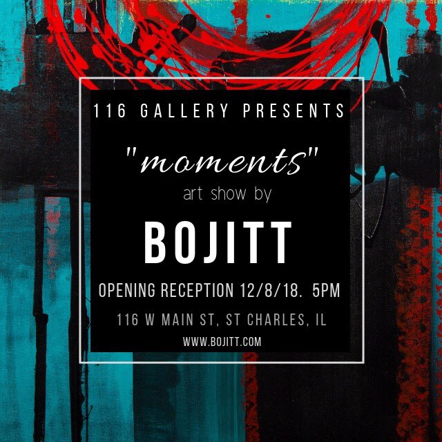Bojitt3's tweet photo. December 8th - join me -  116 GALLERY 5pm  #bojitt #galleryshow #artshow #chicagoartist #bojittstyle #wallart #abstract #interiorwalls #holidayshow #interiorwalls #buyart #stcharles #aveda #holidaygifts https://t.co/uY0TLjJsrS