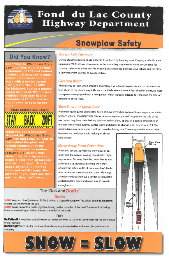 fdlcounty's tweet photo. Today has been proclaimed as Snowplow Driver Appreciation Day. In honor of this, here are some safety facts &amp; “Do’s and Don’ts” to remember as we approach the snowy season. Take a moment to say “Thank You” to those who work hard to keep our roads safe against the elements. https://t.co/4ghu90ue6p