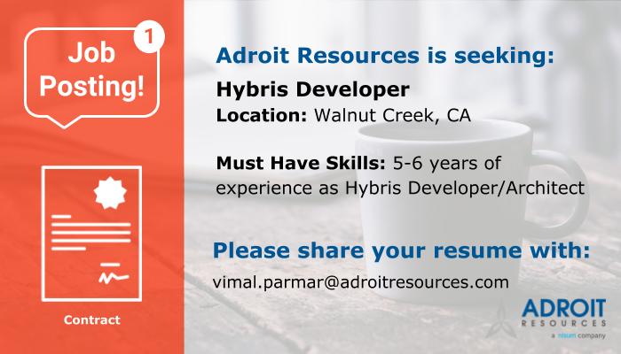 adroitjobs's tweet image. We are seeking a Hybris Developer for one of our premier clients. 
To gather more details, please click on the following link: bit.ly/2Dx4BFn #AdroitJobs #Hiring #HybrisDeveloper #HybrisArchitect #Implementation #Support #WalnutCreekJobs #CAJobs #CaliforniaJobs #USJobs