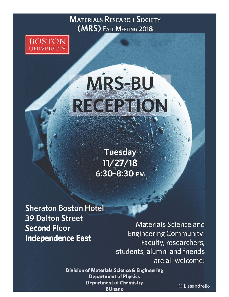 Get ready for the Materials Research Society-BU Reception tomorrow at 6:30pm at the Sheraton Boston Hotel!