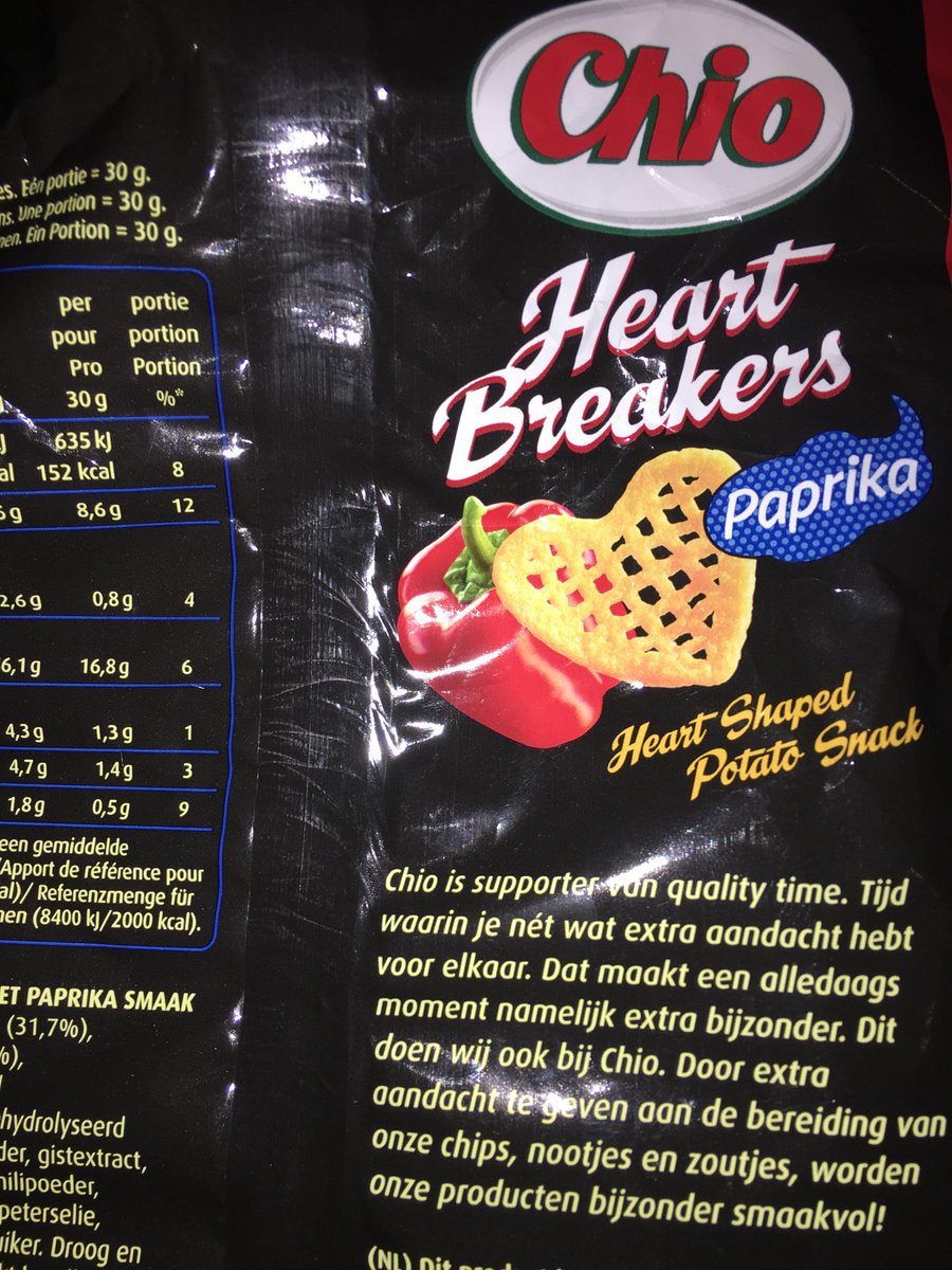 “Chio is supporter van quality time. Tijd waarin je nét wat extra aandacht hebt voor elkaar.”
Dat lijkt me nogal onlogisch met heartbreakers. Verder wel een lekker chipie hoor haha.